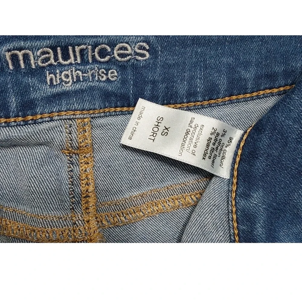 Maurices High Rise Distressed Skinny Jeans Blue Button Fly XS Short